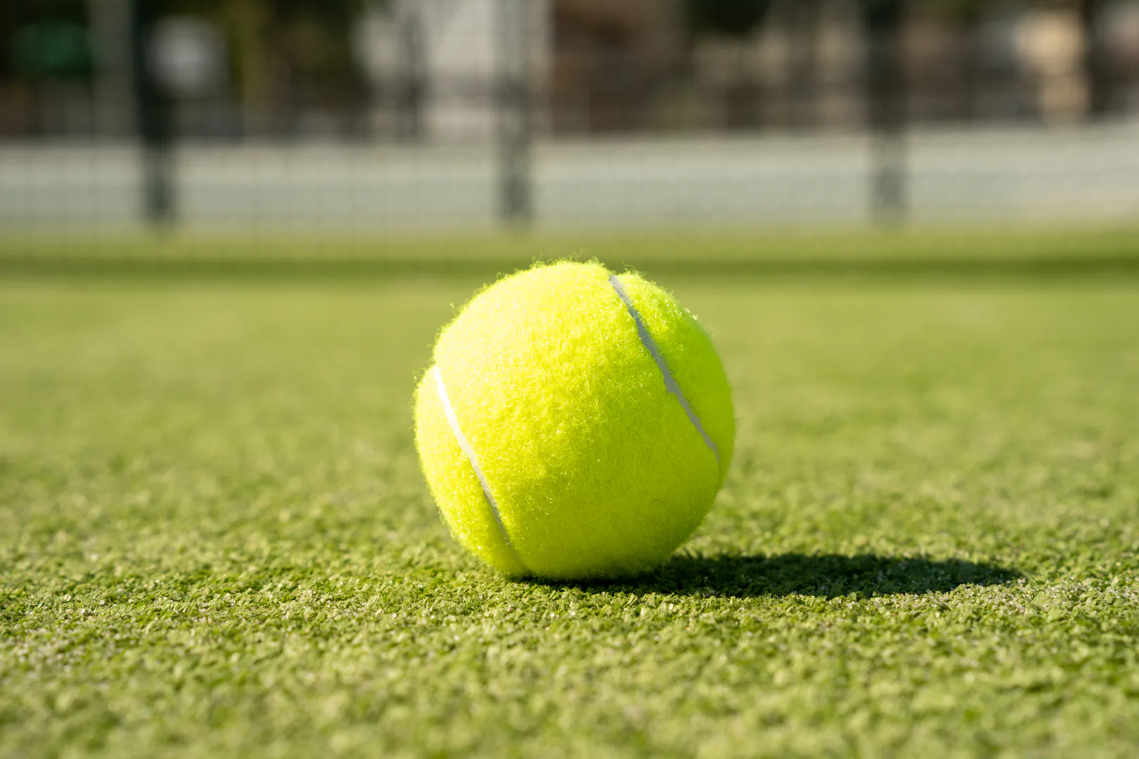 Detalle de una pelota de tenis sobre la pista
